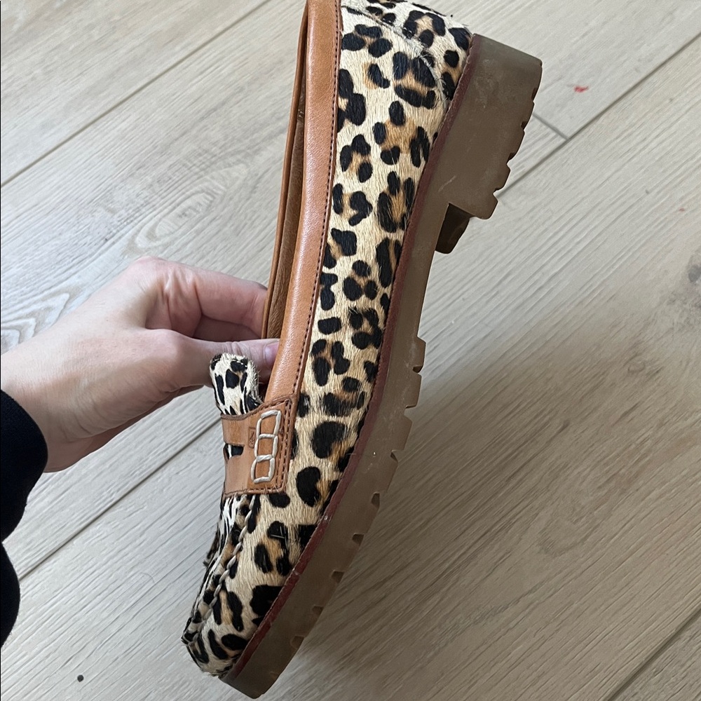 Sperry Topsider Pony Hair Leopard Print Leather Chunky Sole Loafers - Picture 3 of 7